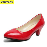 Women's Leather Med Heels New High Quality Shoes Classic Black&White Pumps for Office Ladies White High Heels Red  Sexy Heels