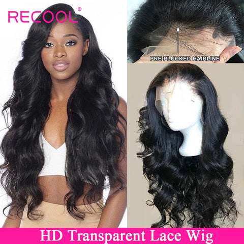 Recool HD Transparent Lace Wig Body Wave Lace Front Human Hair Wigs Pre Plucked Brazilian Lace Frontal Wig 150 180 250 Density