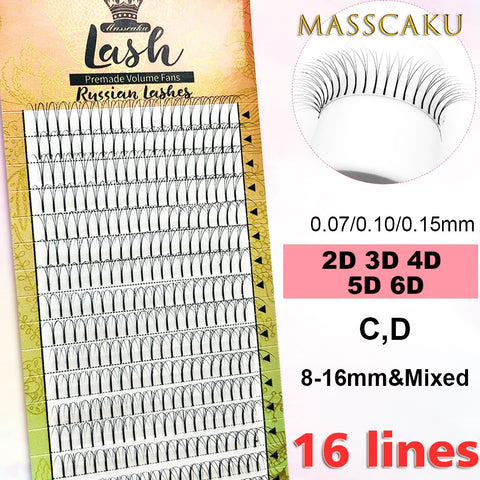 MASSCAKU 16lines Premade Russian Volume Fans 2d/3d/4d/5d/6d Eyelashes Long Stem Lash Pre made Eyelash Extensions Supplies