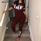 Women Casual 2 Piece Set S-Xxxl Pink Letter Print Sexy Sweatsuit Plus Size Tops+Skinny Pants Sweat Suits Two Piece Tracksuit