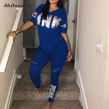 Women Casual 2 Piece Set S-Xxxl Pink Letter Print Sexy Sweatsuit Plus Size Tops+Skinny Pants Sweat Suits Two Piece Tracksuit