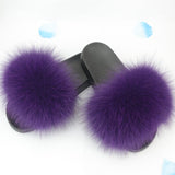 Summer Fluffy Raccoon Fur Slippers Shoes Women Real Fox Fur Flip Flop Flat Furry Fur Slides Outdoor Sandals Woman Amazing Shoes