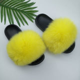 Summer Fluffy Raccoon Fur Slippers Shoes Women Real Fox Fur Flip Flop Flat Furry Fur Slides Outdoor Sandals Woman Amazing Shoes