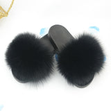 Summer Fluffy Raccoon Fur Slippers Shoes Women Real Fox Fur Flip Flop Flat Furry Fur Slides Outdoor Sandals Woman Amazing Shoes