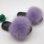 Summer Fluffy Raccoon Fur Slippers Shoes Women Real Fox Fur Flip Flop Flat Furry Fur Slides Outdoor Sandals Woman Amazing Shoes