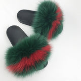 Summer Fluffy Raccoon Fur Slippers Shoes Women Real Fox Fur Flip Flop Flat Furry Fur Slides Outdoor Sandals Woman Amazing Shoes