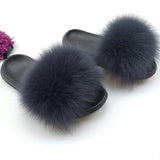 Summer Fluffy Raccoon Fur Slippers Shoes Women Real Fox Fur Flip Flop Flat Furry Fur Slides Outdoor Sandals Woman Amazing Shoes