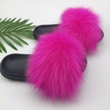 Summer Fluffy Raccoon Fur Slippers Shoes Women Real Fox Fur Flip Flop Flat Furry Fur Slides Outdoor Sandals Woman Amazing Shoes