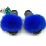 Summer Fluffy Raccoon Fur Slippers Shoes Women Real Fox Fur Flip Flop Flat Furry Fur Slides Outdoor Sandals Woman Amazing Shoes