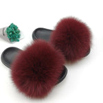 Summer Fluffy Raccoon Fur Slippers Shoes Women Real Fox Fur Flip Flop Flat Furry Fur Slides Outdoor Sandals Woman Amazing Shoes