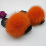 Summer Fluffy Raccoon Fur Slippers Shoes Women Real Fox Fur Flip Flop Flat Furry Fur Slides Outdoor Sandals Woman Amazing Shoes