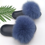 Summer Fluffy Raccoon Fur Slippers Shoes Women Real Fox Fur Flip Flop Flat Furry Fur Slides Outdoor Sandals Woman Amazing Shoes