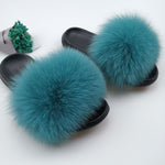 Summer Fluffy Raccoon Fur Slippers Shoes Women Real Fox Fur Flip Flop Flat Furry Fur Slides Outdoor Sandals Woman Amazing Shoes