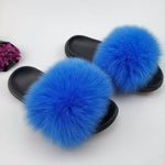 Summer Fluffy Raccoon Fur Slippers Shoes Women Real Fox Fur Flip Flop Flat Furry Fur Slides Outdoor Sandals Woman Amazing Shoes