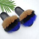 Summer Fluffy Raccoon Fur Slippers Shoes Women Real Fox Fur Flip Flop Flat Furry Fur Slides Outdoor Sandals Woman Amazing Shoes