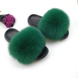 Summer Fluffy Raccoon Fur Slippers Shoes Women Real Fox Fur Flip Flop Flat Furry Fur Slides Outdoor Sandals Woman Amazing Shoes