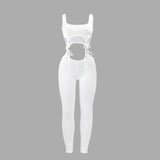 Simenual Bandage Fitness Fashion Women Matching Sets Sleeveless Solid Sporty Workout Two Piece Outfits Skinny Top And Pants Set