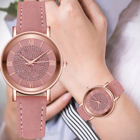 2020 Starry Sky Dial Watches for Women Fashion Roman Scale Rhinestone Leather Ladies Quartz Watch Female Wrist Watch reloj mujer