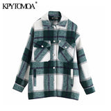 Vintage Stylish Pockets Oversized Plaid Jacket Coat Women 2020 Fashion Lapel Collar Long Sleeve Loose Outerwear Chic Tops