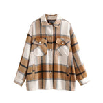 Vintage Stylish Pockets Oversized Plaid Jacket Coat Women 2020 Fashion Lapel Collar Long Sleeve Loose Outerwear Chic Tops