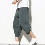 Summer Cotton Harem Pants Men Casual Hip Hop Trousers Drawstring Cross Bloomers Calf-Length Pants Joggers Streetwear