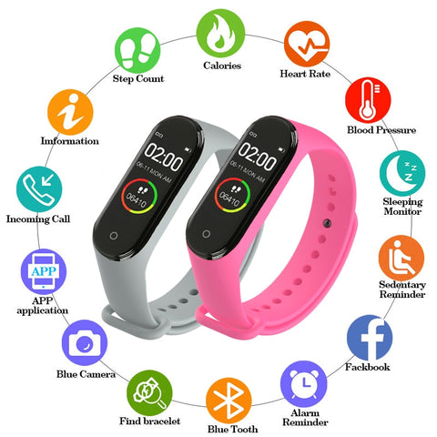 Portable Men's And Women's Waterproof Smart Color Screen M4 Watch Heart Rate Monitor Monitoring Health Tracker Sports Bracelet