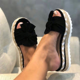 MCCKLE Slippers Women Slides Bow Summer Sandals Bow-Knot Slippers Thick Soles Flat Platform Female Floral Beach Shoes Flip Flops