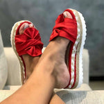 MCCKLE Slippers Women Slides Bow Summer Sandals Bow-Knot Slippers Thick Soles Flat Platform Female Floral Beach Shoes Flip Flops