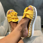 MCCKLE Slippers Women Slides Bow Summer Sandals Bow-Knot Slippers Thick Soles Flat Platform Female Floral Beach Shoes Flip Flops