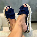 MCCKLE Slippers Women Slides Bow Summer Sandals Bow-Knot Slippers Thick Soles Flat Platform Female Floral Beach Shoes Flip Flops