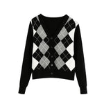 TRAF Women Cardigan Vintage Stylish Geometric Pattern Short Knitted Sweater Fashion Long Sleeve England Style Outerwear Chaqueta