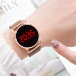 Fashion 2020 Magnetic Women Watches Rose Gold Stainless Steel Mesh Strap Ladies Electronic Wristwatches Minimalist Female Clock