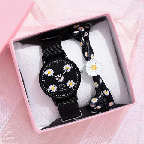 Fashion Daisy Flowers Nylon Band Watches For Women Casual Analog Quartz Wristwatches Women Watches Ladies Clock Relogio Feminino