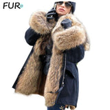 2020 new Big real raccoon fur collar Real natural Fur Coat winter jacket Long Women raccoon fur liner hooded parkas