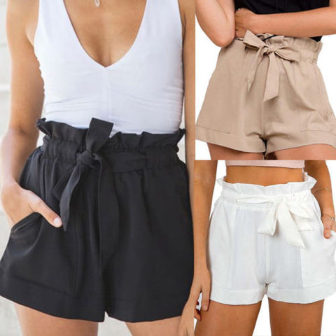 Summer Hot Sale Elegant Girls Ruffles Bottoms Shorts Sexy Female Fashion Casual High Waist Black White Khaki Crepe Shorts