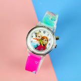 Colorful Flash Light Princess Elsa Watch for Girls Rubber Strap Cute Cartoon Children Kids Watches with Bracelet reloj infantil