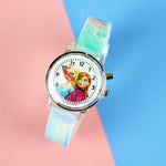 Colorful Flash Light Princess Elsa Watch for Girls Rubber Strap Cute Cartoon Children Kids Watches with Bracelet reloj infantil