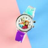 Colorful Flash Light Princess Elsa Watch for Girls Rubber Strap Cute Cartoon Children Kids Watches with Bracelet reloj infantil