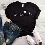 Wine Heartbeat Print T Shirt Women Short Sleeve O Neck Loose Tshirt 2020 Summer Women Tee Shirt Tops Camisetas Mujer