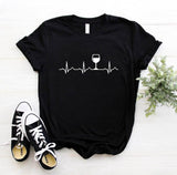 Wine Heartbeat Print T Shirt Women Short Sleeve O Neck Loose Tshirt 2020 Summer Women Tee Shirt Tops Camisetas Mujer