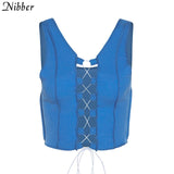 Nibber sexy hollow out camisole women Ribbed knitting crop tops summer fashion club party wear tank tops bandage vest female tee