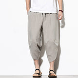 Summer Cotton Harem Pants Men Casual Hip Hop Trousers Drawstring Cross Bloomers Calf-Length Pants Joggers Streetwear