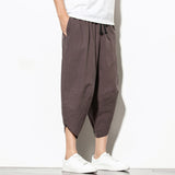 Summer Cotton Harem Pants Men Casual Hip Hop Trousers Drawstring Cross Bloomers Calf-Length Pants Joggers Streetwear