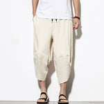 Summer Cotton Harem Pants Men Casual Hip Hop Trousers Drawstring Cross Bloomers Calf-Length Pants Joggers Streetwear