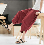 Summer Cotton Harem Pants Men Casual Hip Hop Trousers Drawstring Cross Bloomers Calf-Length Pants Joggers Streetwear