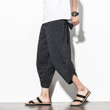 Summer Cotton Harem Pants Men Casual Hip Hop Trousers Drawstring Cross Bloomers Calf-Length Pants Joggers Streetwear