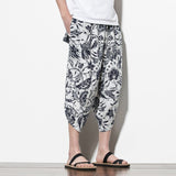 Summer Cotton Harem Pants Men Casual Hip Hop Trousers Drawstring Cross Bloomers Calf-Length Pants Joggers Streetwear