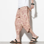 Summer Cotton Harem Pants Men Casual Hip Hop Trousers Drawstring Cross Bloomers Calf-Length Pants Joggers Streetwear