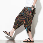 Summer Cotton Harem Pants Men Casual Hip Hop Trousers Drawstring Cross Bloomers Calf-Length Pants Joggers Streetwear