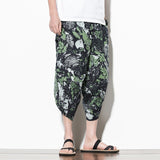 Summer Cotton Harem Pants Men Casual Hip Hop Trousers Drawstring Cross Bloomers Calf-Length Pants Joggers Streetwear